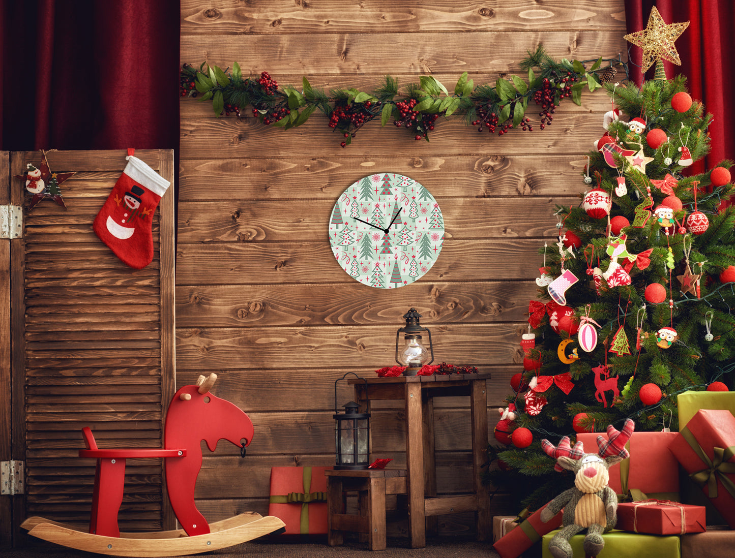 Tannenbäume Acrylglas-Uhr Wohnbeispiel