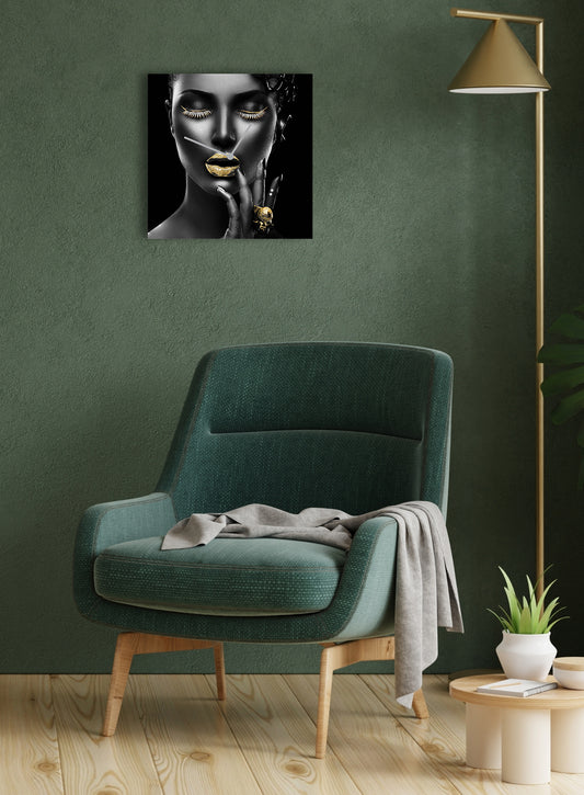 Black and White Woman Blattgold-Uhr