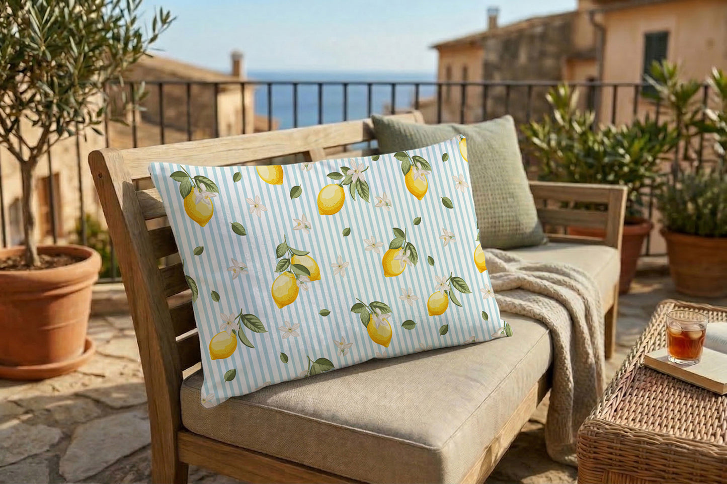 Outdoor Kissenbezug - Streifen Zitronen