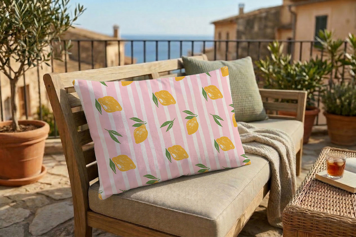 Outdoor Kissenbezug - Rose Zitronen