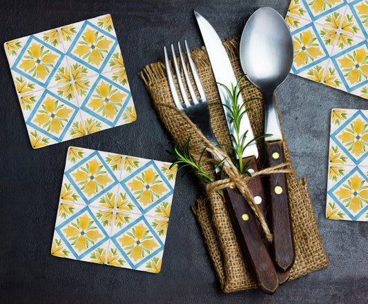 Steinuntersetzer-Set - Yellow and Blue Summer