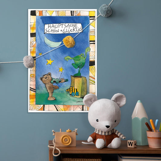 Plaque métallique Janosch - L'essentiel est beau et heureux