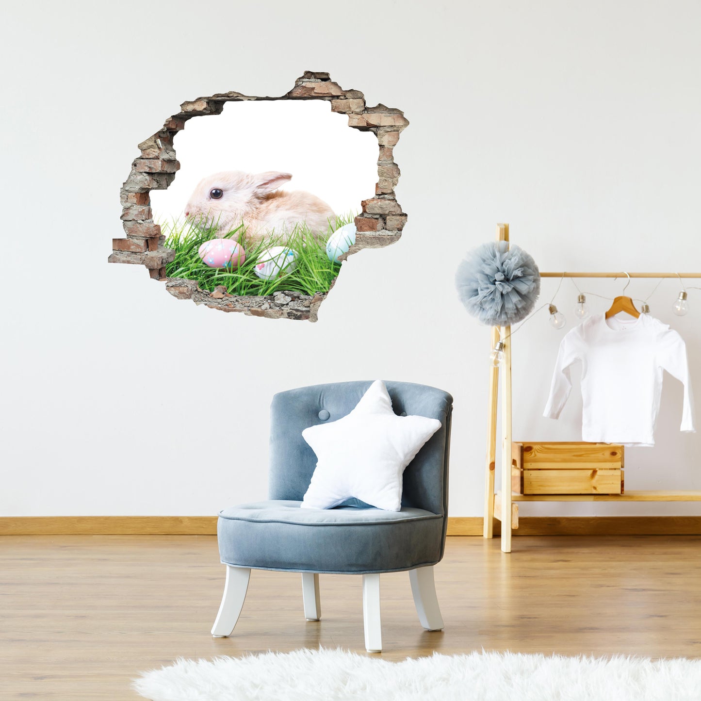 3D Wandtattoo - Hase und bunte Eier