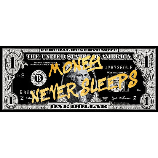 Blattgold Bild - Money Never Sleeps