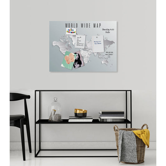 Magnetisches Markerboard - World Wide Map Black White Wohnbeispiel