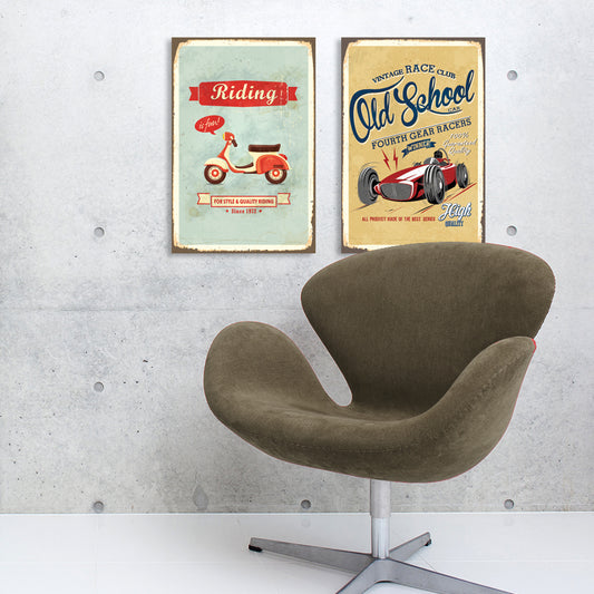 Blechschild Vintage Race Club - Old School Car Wohnbeispiel