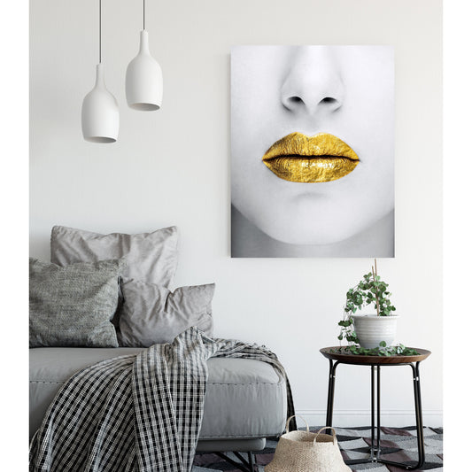 Blattgold Bild - Gold Lips Wohnbeispiel