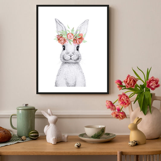 Rahmenbild - Grauer Hase mit Ohrenschmuck - Einrichtungsbeispiel Foto