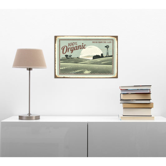 Blechschild 100% Organic - Fresh from the farm Wohnbeispiel