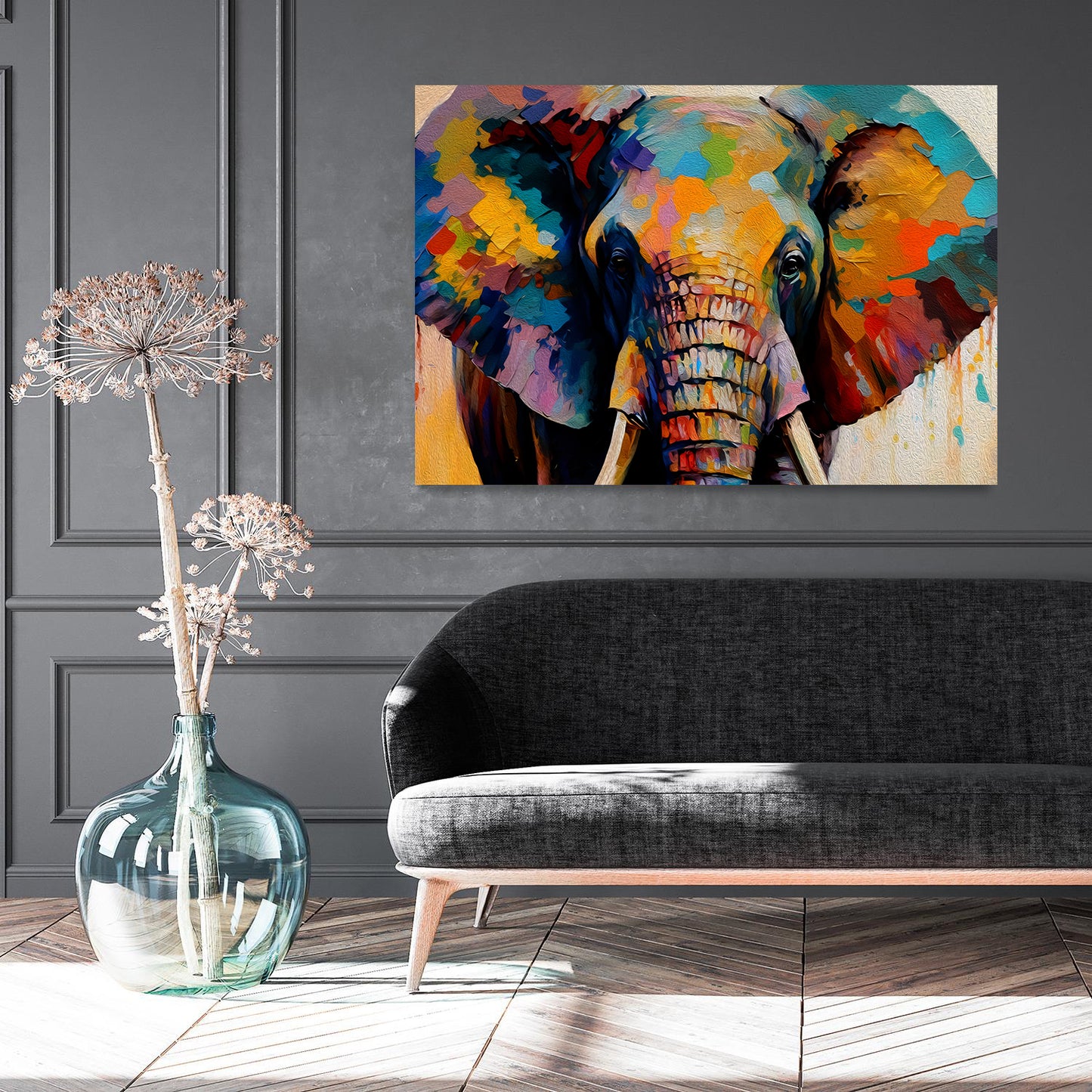 Acrylglasbild - Colorful Elephant Wohnbeispiel
