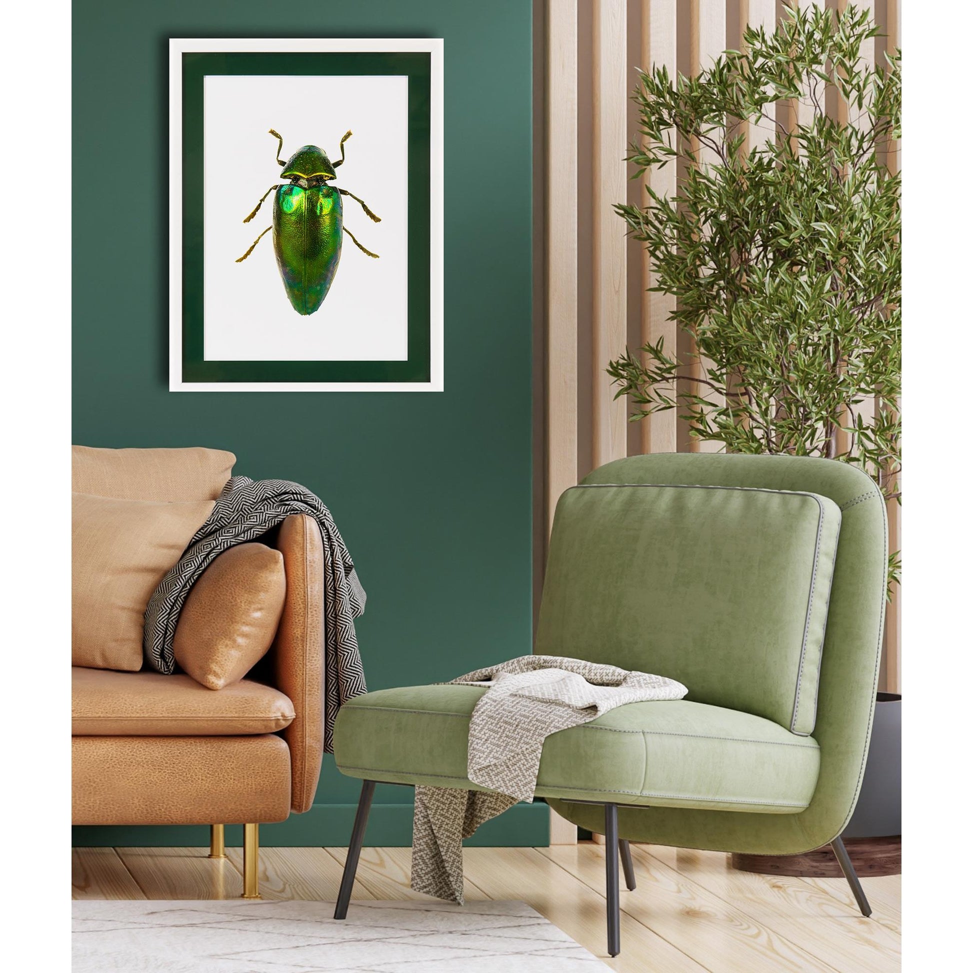 Rahmenbild mit Acrylpassepartout - Beetle Green Einrichtungsbeispiel