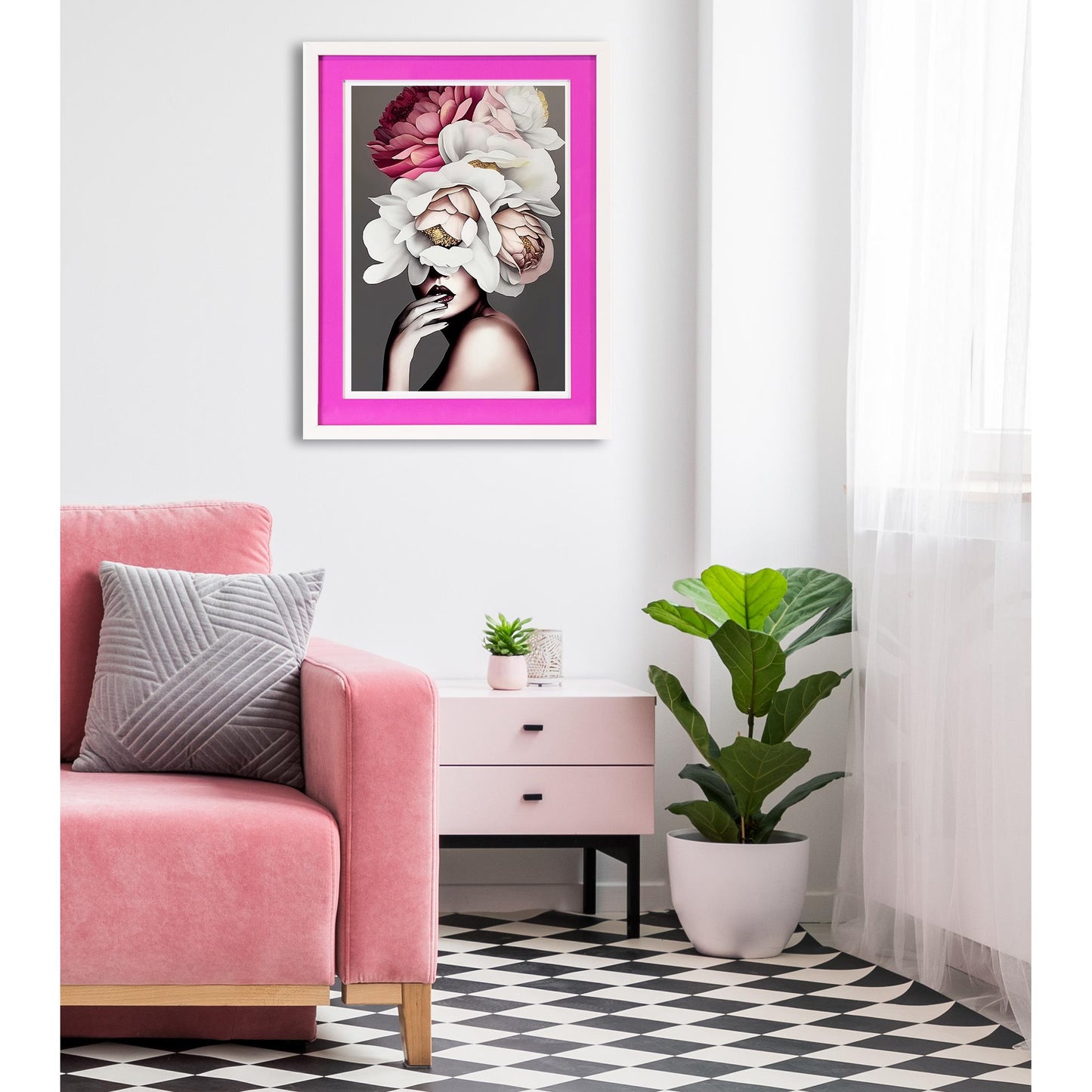 Rahmenbild mit Acrylpassepartout - Flower Lady Einrichtungsbeispiel