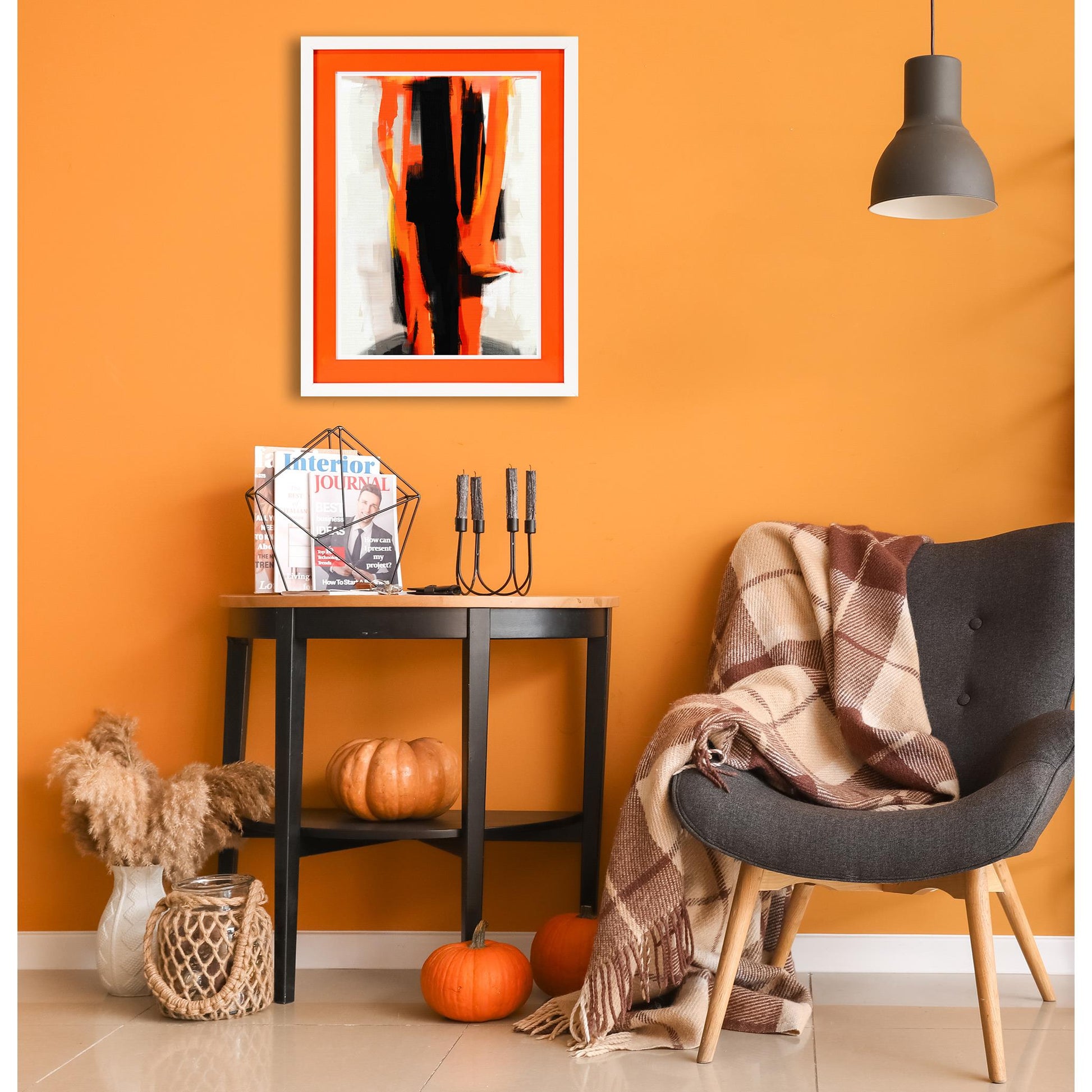 Rahmenbild mit Acrylpassepartout - Orange Abstract Einrichtungsbeispiel