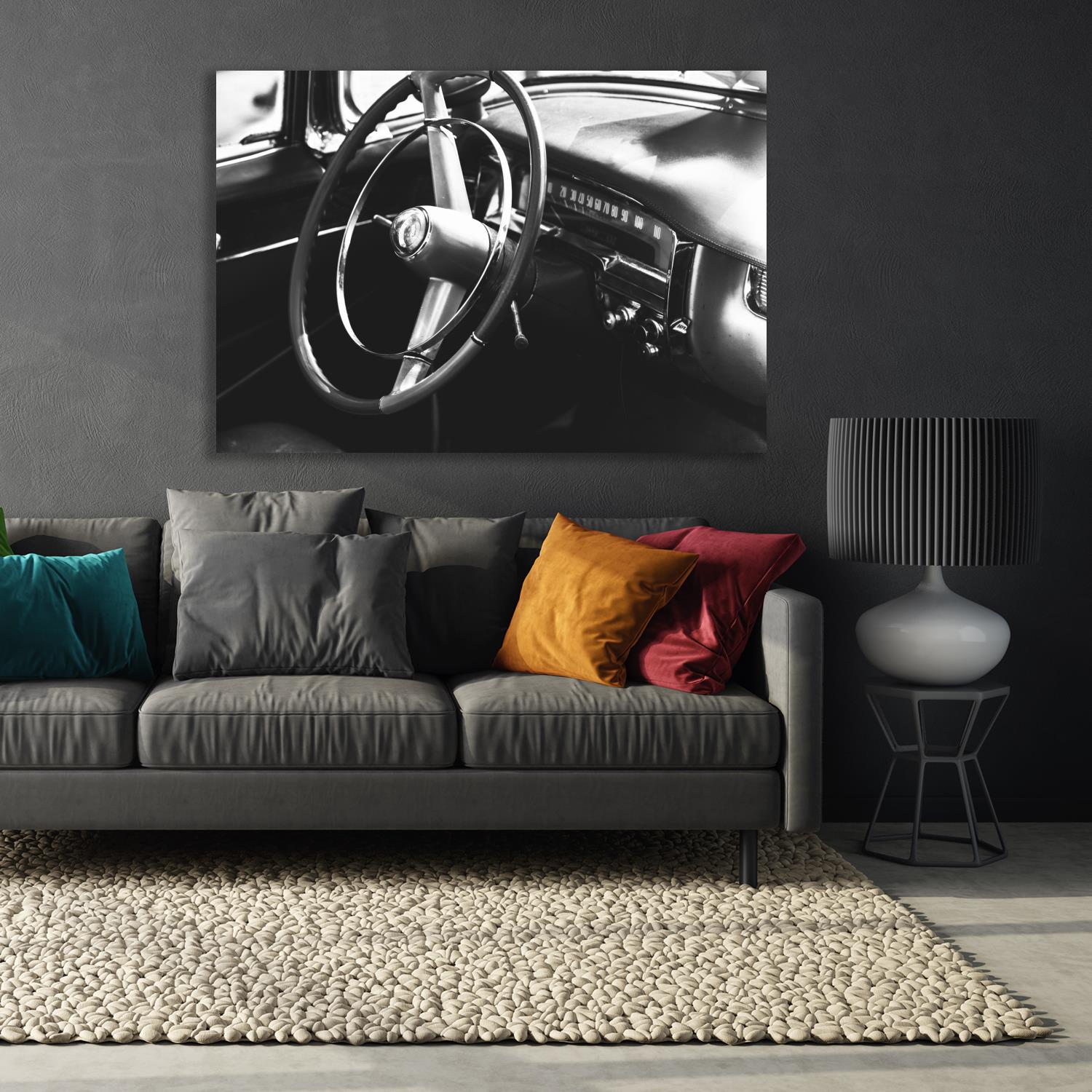 Aluminiumbild - Oldtimer Interieur Wohnbeispiel