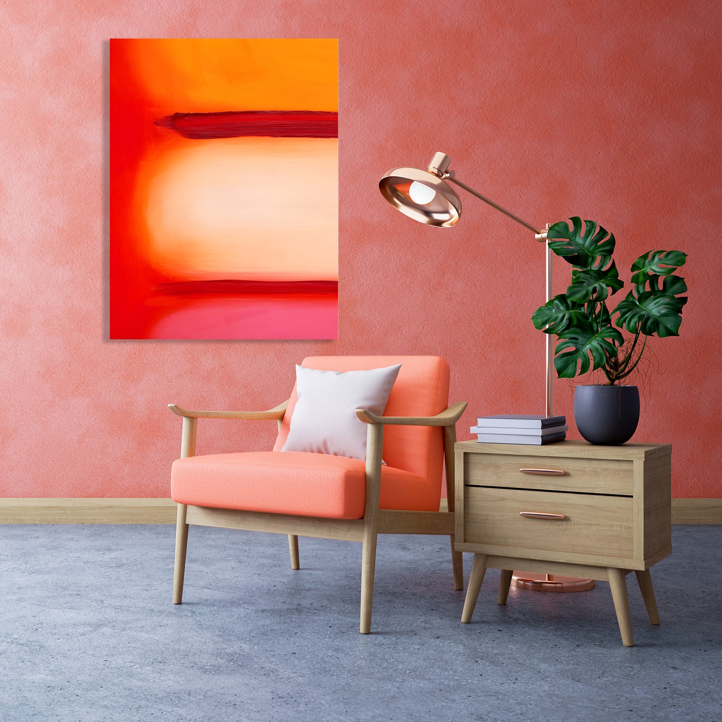 Leinwandbild - Orange Painting Wohnbeispiel