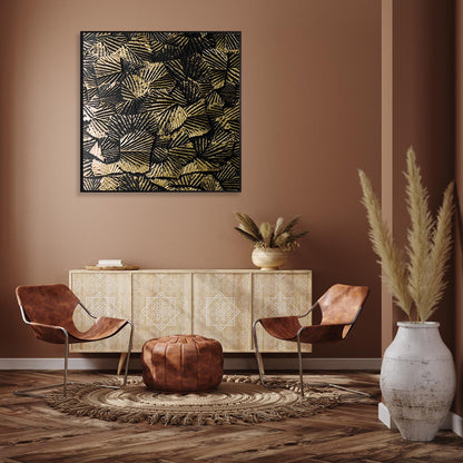 Leinwandbild mit Schattenfugenrahmen - Goldene Blätter