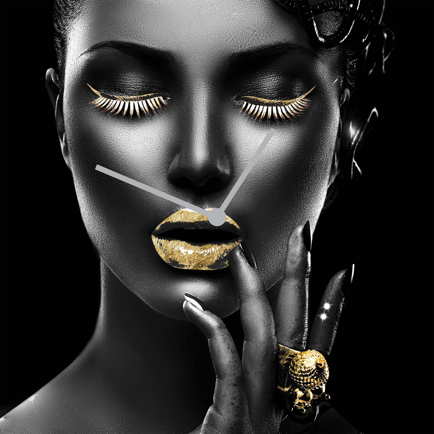 Black and White Woman Blattgold-Uhr