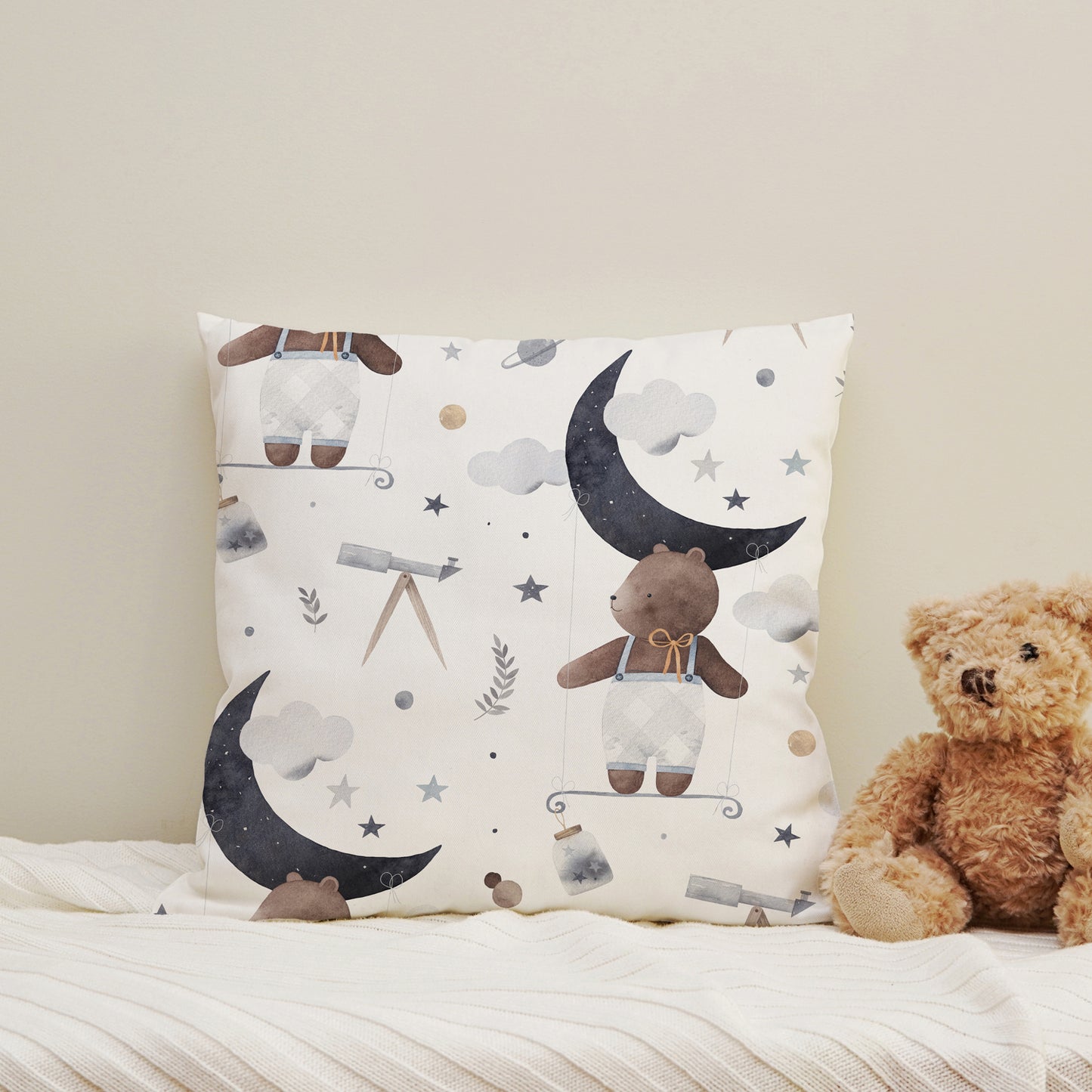 Taie d'oreiller - Ours, Lune et Étoiles