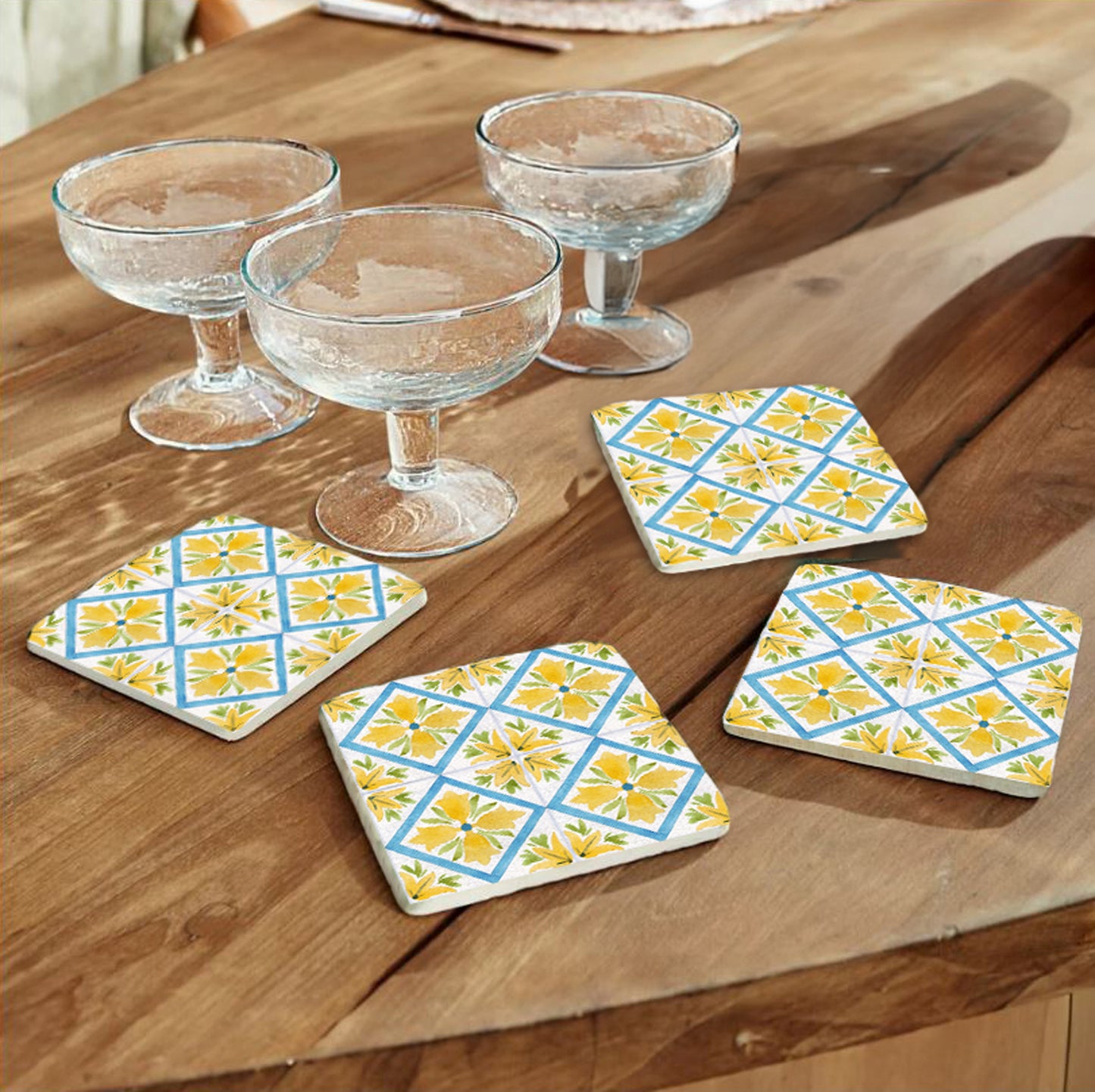 Steinuntersetzer-Set - Yellow and Blue Summer