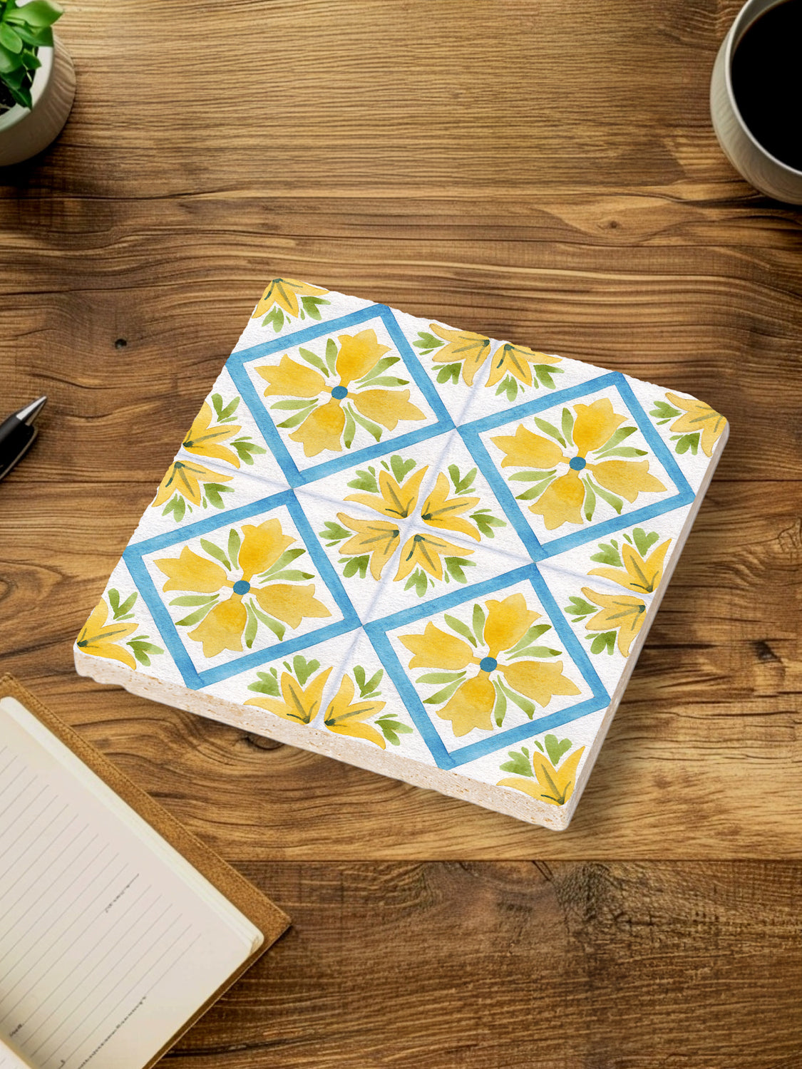 Steinuntersetzer-Set - Yellow and Blue Summer