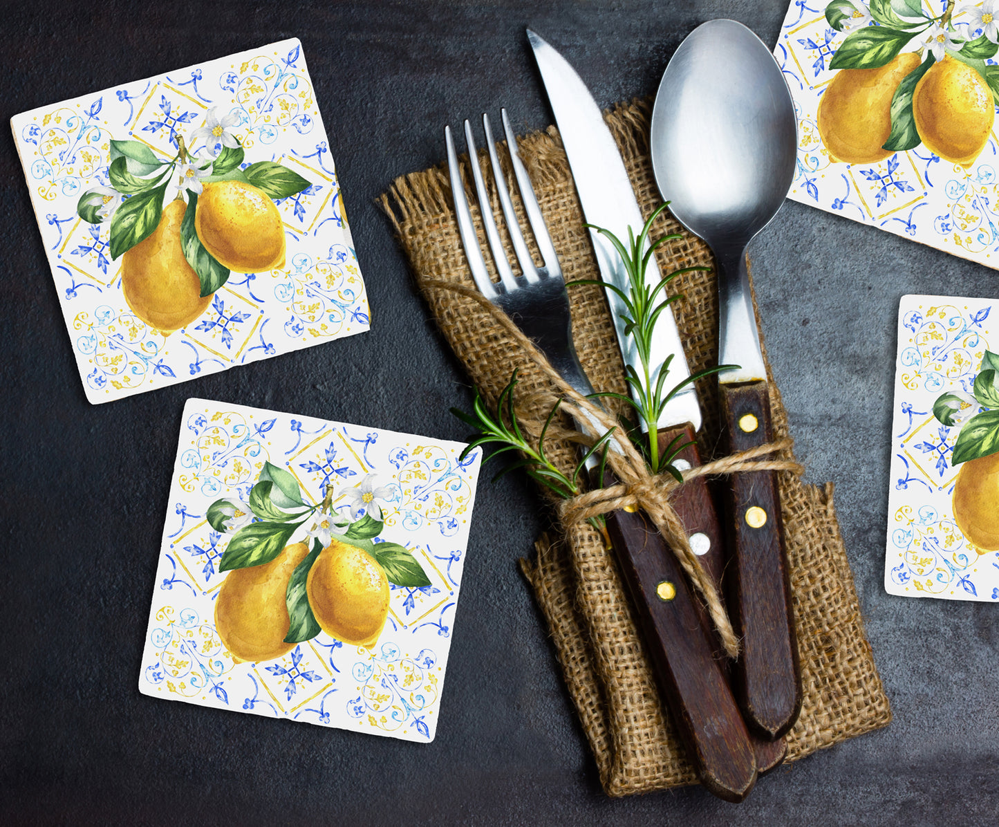 Steinuntersetzer-Set - Italienische Zitrone