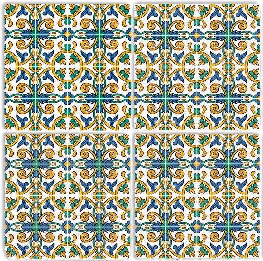 Steinuntersetzer-Set - Blaue und Grüne Ornamente