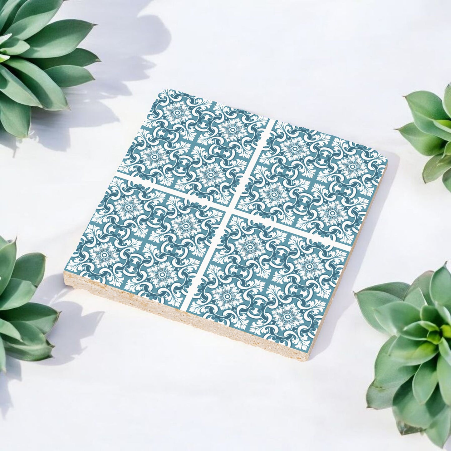 Steinuntersetzer-Set - Blaues Muster