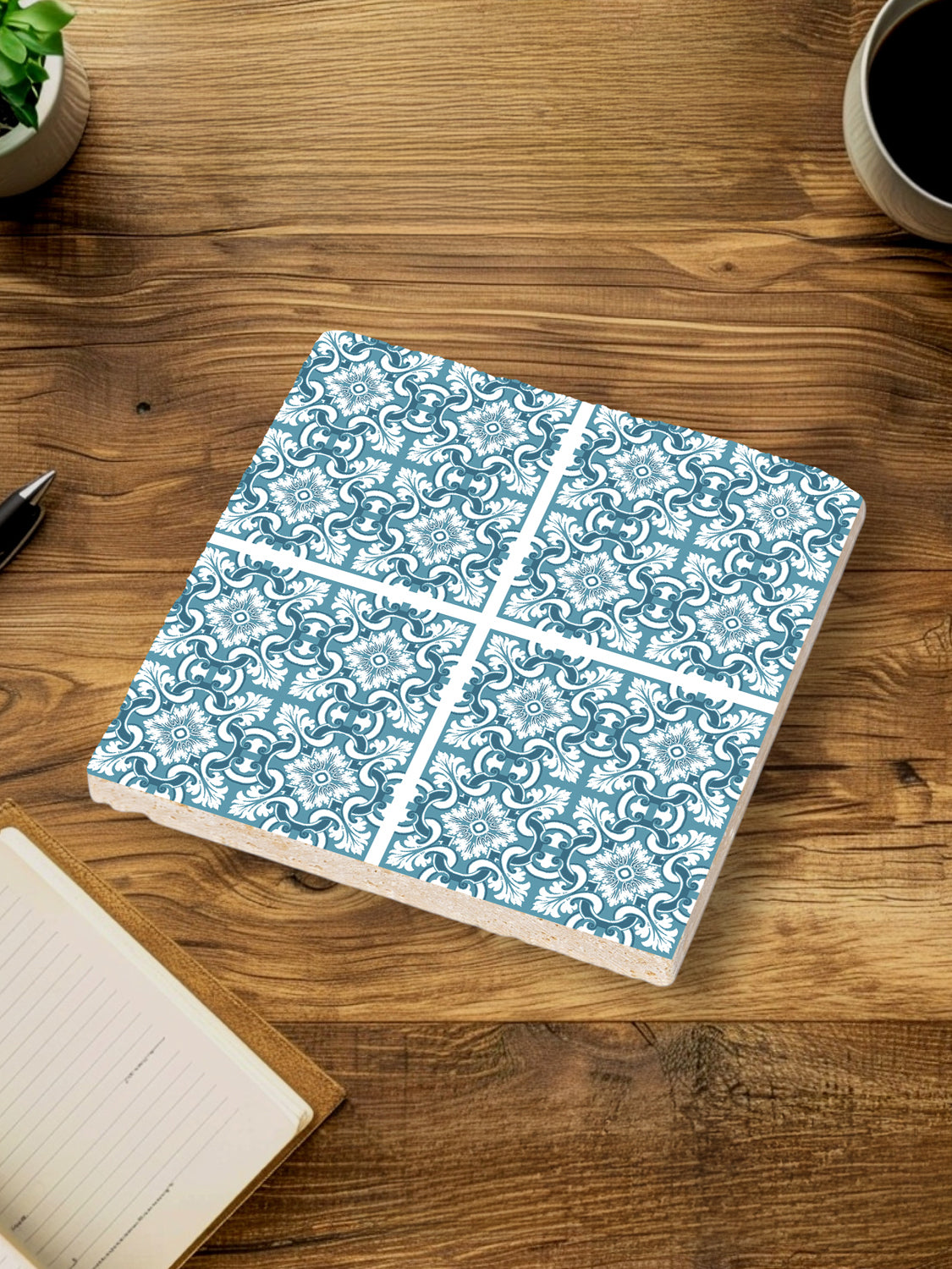 Steinuntersetzer-Set - Blaues Muster