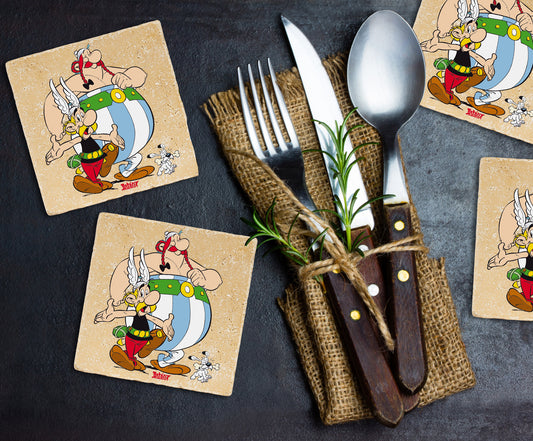 Steinuntersetzer-Set - Asterix, Obelix und Idefix