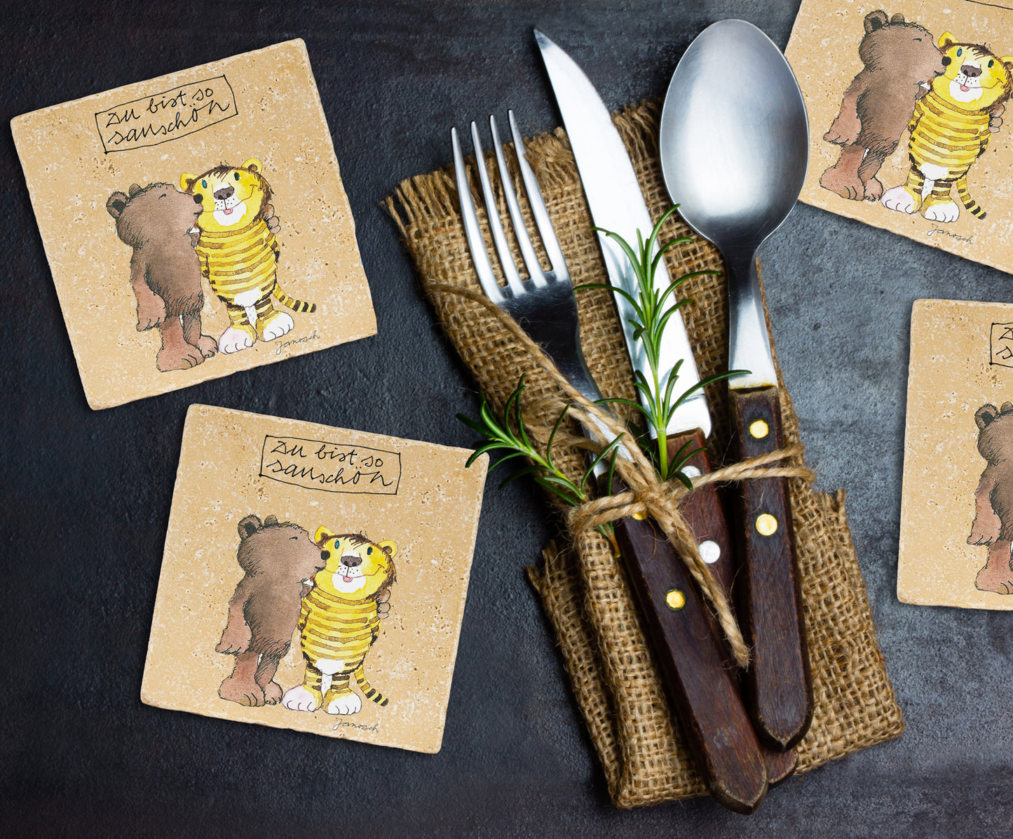 Janosch Steinuntersetzer-Set - Du bist so sauschön