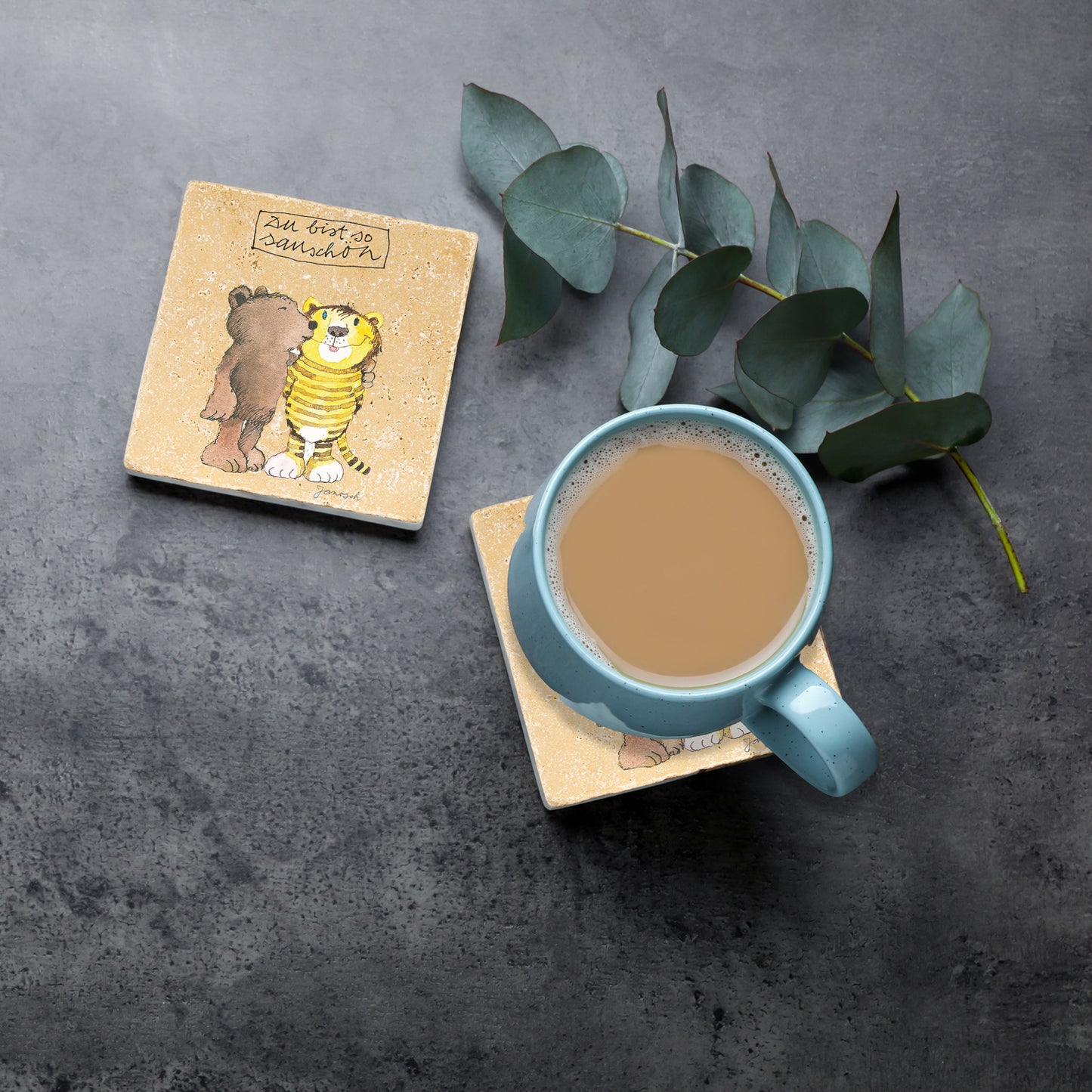 Janosch Steinuntersetzer-Set - Du bist so sauschön