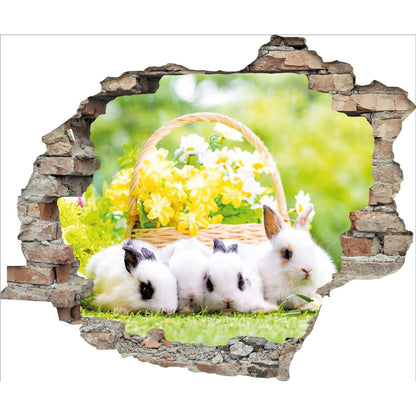 3D Wandtattoo - Kleine Hasen und Blumen