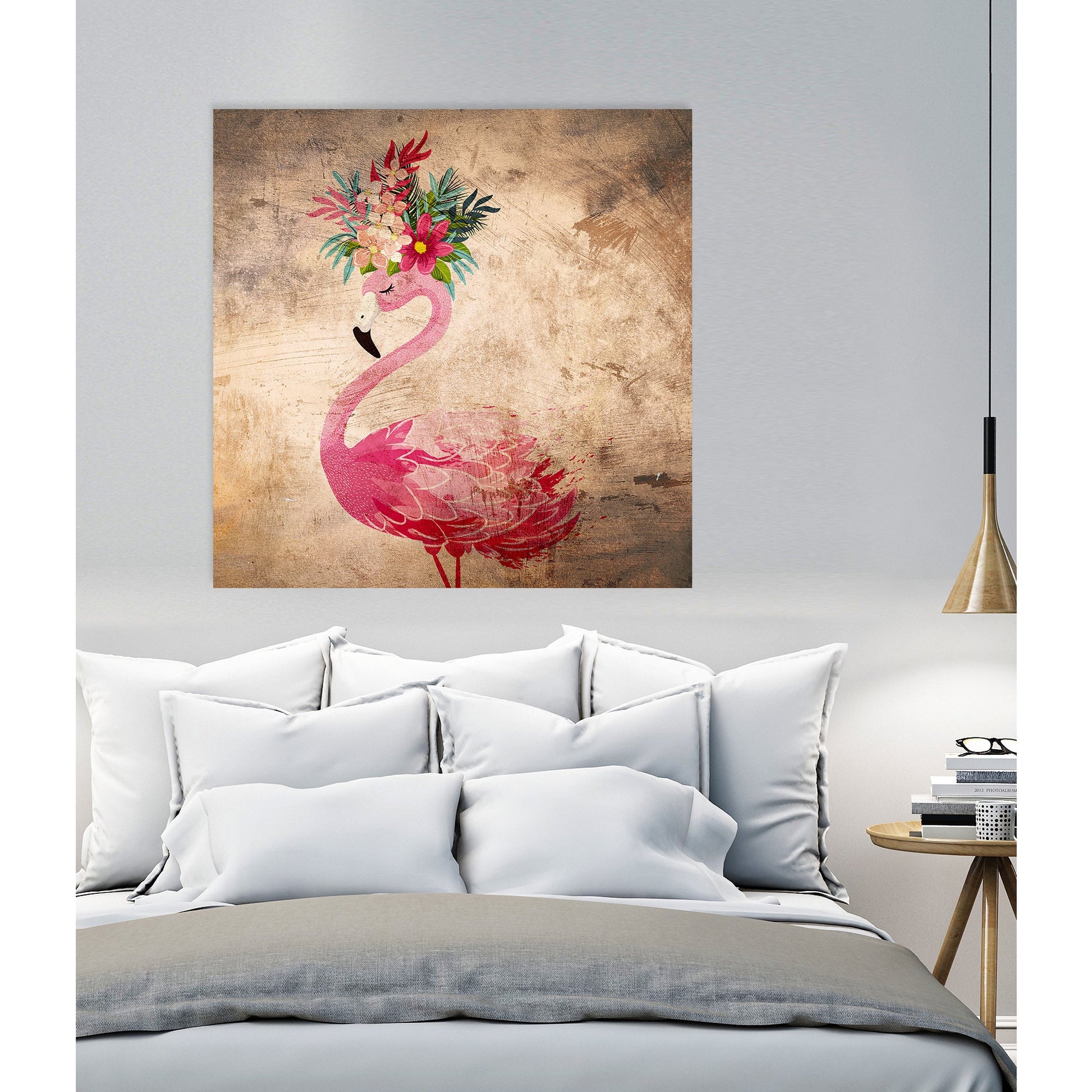 Leinwandbild - Flower Flamingo Wohnbeispiel