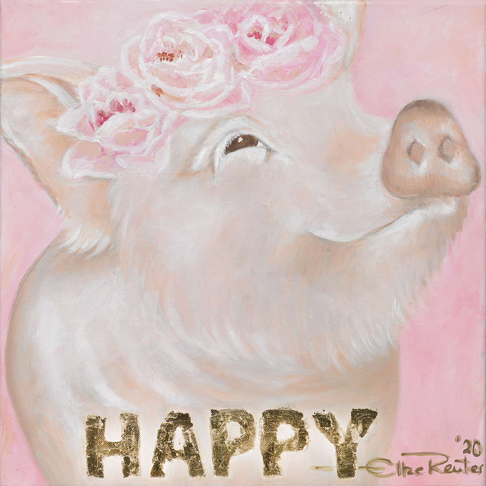 Leinwandbild - Schwein HAPPY Flower