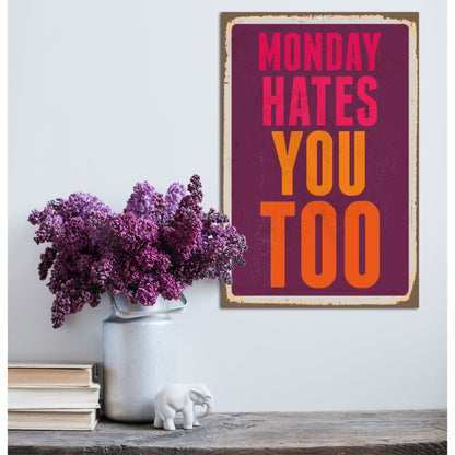 Blechschild - Monday Hates You Too Wohnbeispiel