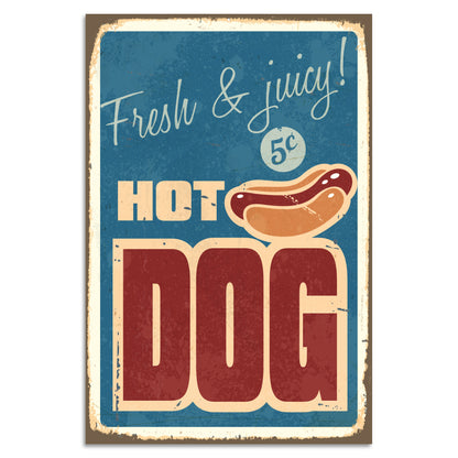 Blechschild - Fresh & Juicy! Hot Dog