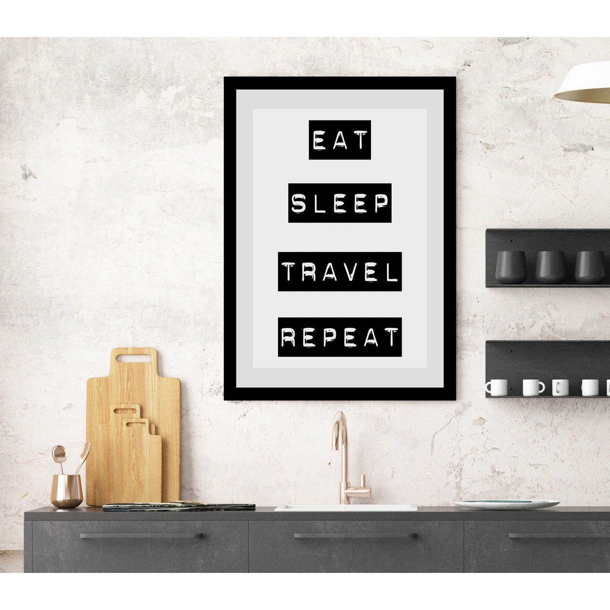 Rahmenbild - Eat. Sleep. Travel. Wohnbeispiel