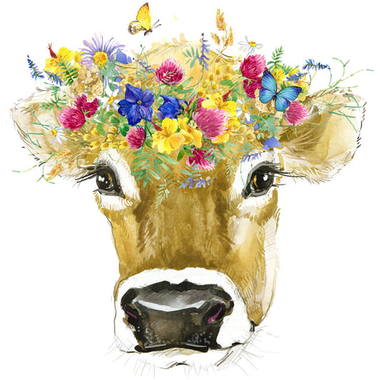 Leinwandbild - Cow with flowers on head