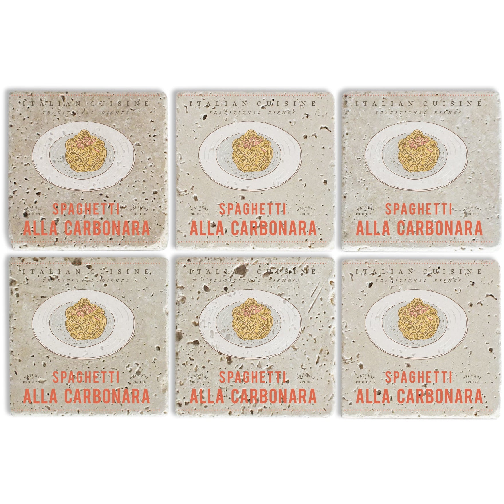 Steinuntersetzer-Set - Spaghetti Alla Carbonara