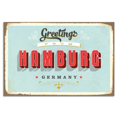 Blechschild Greetings from Hamburg - Germany