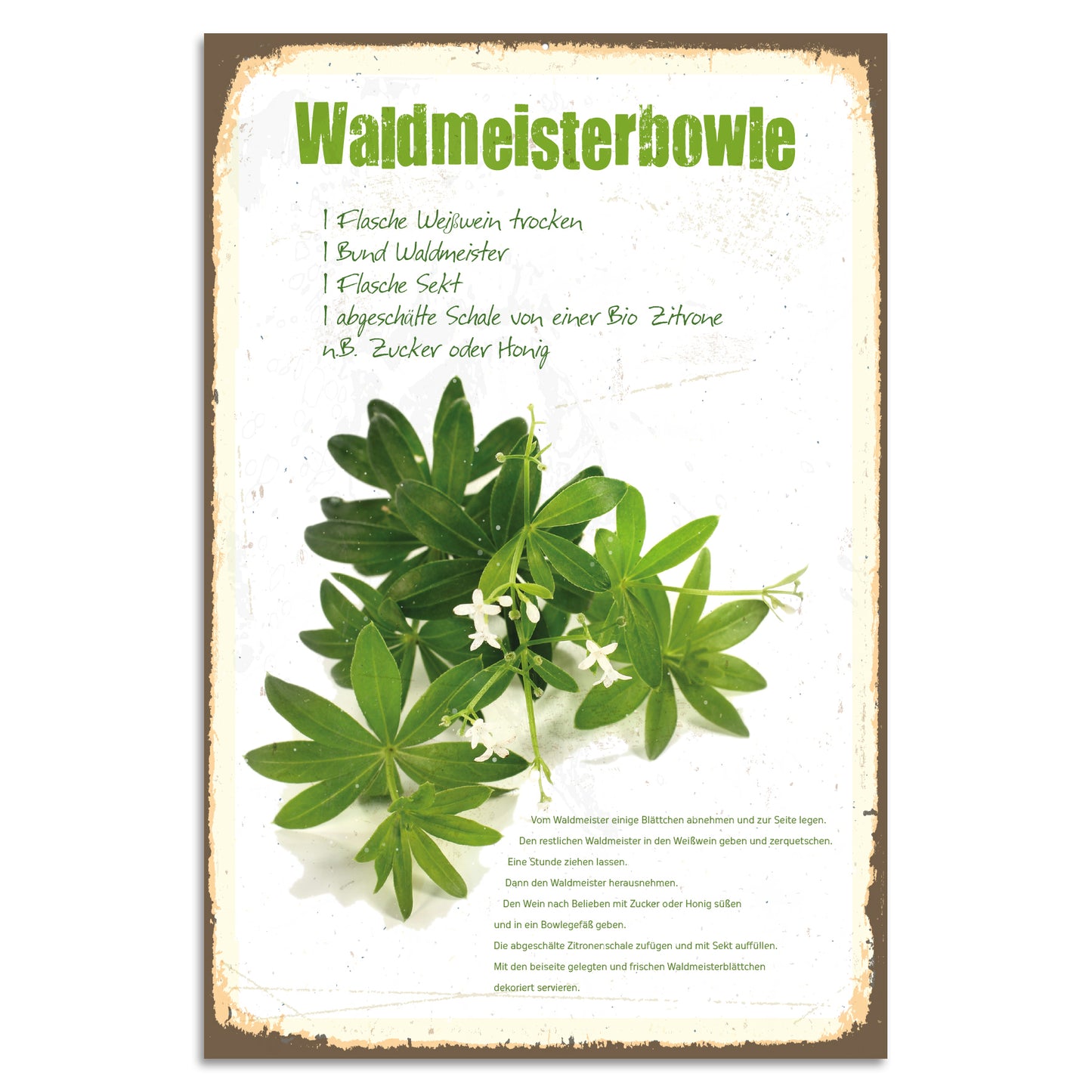 Blechschild Waldmeisterbowle-Rezept