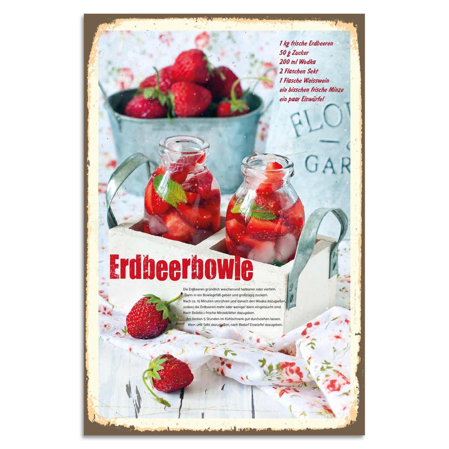 Blechschild Erdbeerbowle-Rezept